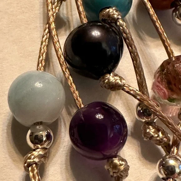 ARTISAN Gemstones and Pearls Braided Tan Cord Tassel Necklace 23 1/2” long - Picture 7 of 14